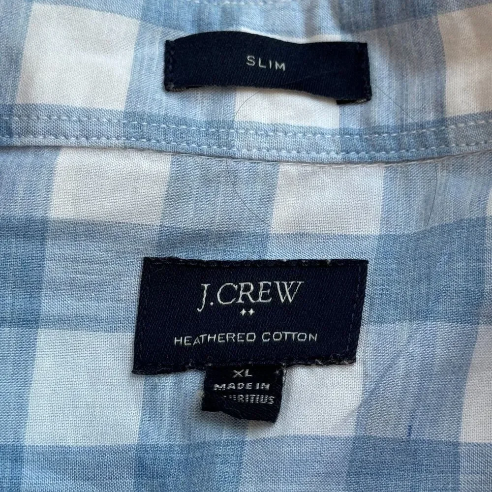 J Crew Shirt Men's XL Slim Fit Blue White Heathered Cotton Button Down